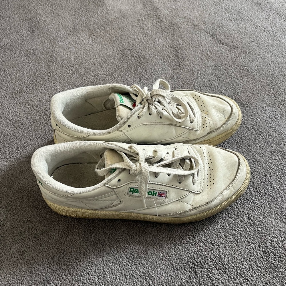 Reebok White Leather Low-Top Sneakers with Green Logo